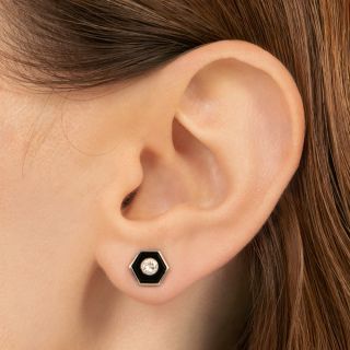 Art Deco Onyx and Diamond Stud Earrings