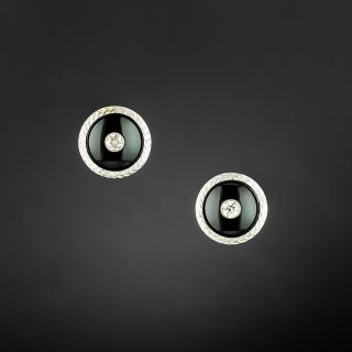 Art Deco Onyx and Diamond Stud Earrings - 2