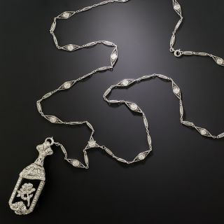 Art Deco Onyx and Diamond Watch with Diamond Link Watch Chain - 4