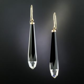 Art Deco Onyx and Glass Crystal Drop Earrings - 3
