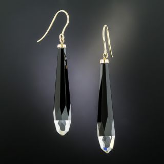 Art Deco Onyx and Glass Crystal Drop Earrings