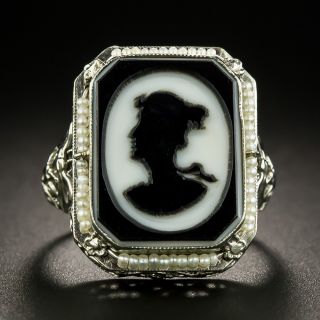 Art Deco Onyx Cameo Ring - 2