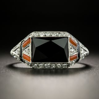 Art Deco Onyx, Carnelian and Diamond Ring - 2