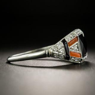 Art Deco Onyx, Carnelian and Diamond Ring