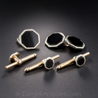 Art Deco Onyx Cufflink and Shirt Stud Set