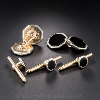 Art Deco Onyx Cufflink and Shirt Stud Set