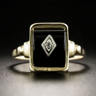 Art Deco Onyx Cylinder and Diamond Ring by Helm & Hahn - 4