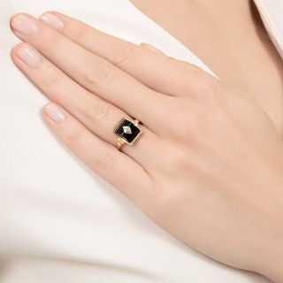 Art Deco Onyx Cylinder and Diamond Ring by Helm & Hahn