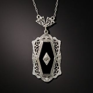 Art Deco Onyx Diamond Pendant - 2