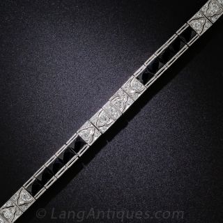 Art Deco Onyx, Platinum and Diamond Bracelet