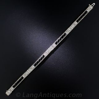 Art Deco Onyx, Platinum and Diamond Bracelet