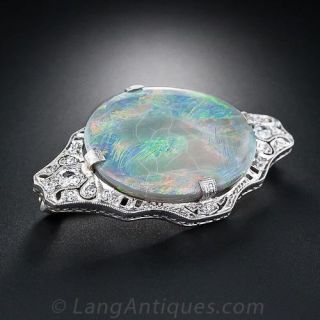 Art Deco Opal and Diamond Brooch - 1