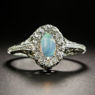 Art Deco Opal and Diamond Filigree Ring - 1