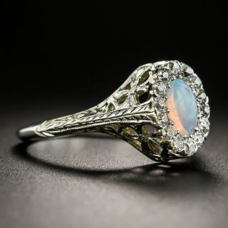 Art Deco Opal and Diamond Filigree Ring