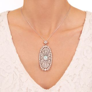 Art Deco Opal and Diamond Oval Pendant