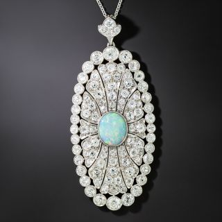 Art Deco Opal and Diamond Oval Pendant - 2
