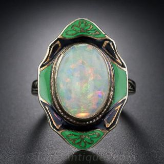 Art Deco Opal and Enamel Ring