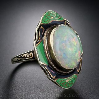 Art Deco Opal and Enamel Ring