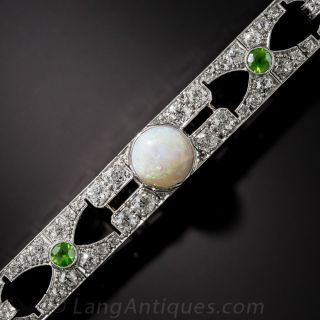 Art Deco Opal, Demantoid Garnet and Diamond Bracelet