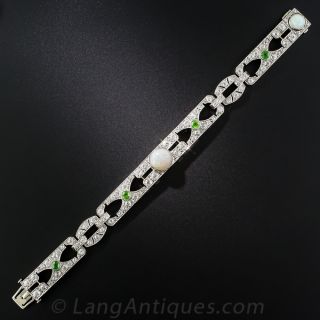 Art Deco Opal, Demantoid Garnet and Diamond Bracelet
