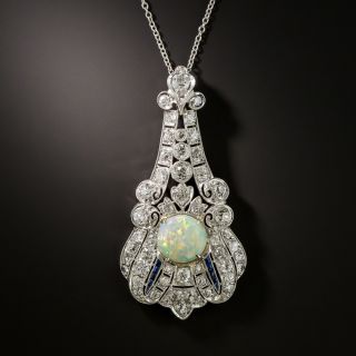 Art Deco Opal, Diamond and Sapphire Lavalière Necklace - 2
