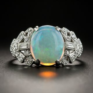 Art Deco Opal Platinum Diamond Ring - 2