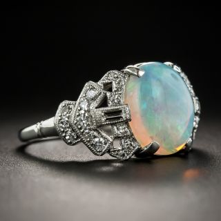 Art Deco Opal Platinum Diamond Ring