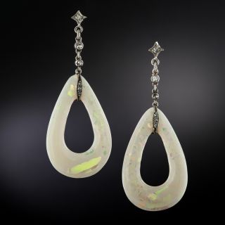 Art Deco Opal Swinging Dangle Earrings - 2