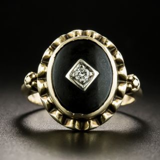 Art Deco Oval Onyx and Diamond Ring - 2