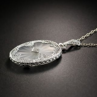 Art Deco Oval Quartz and Diamond Pendant
