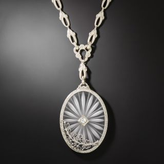 Art Deco Oval Rock Crystal and Diamond Necklace - 2