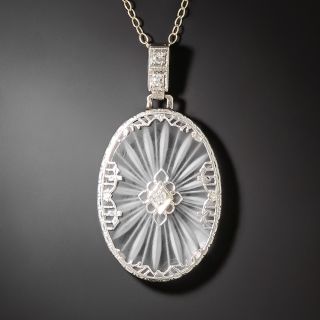 Art Deco Oval Rock Crystal and Diamond Pendant - 3