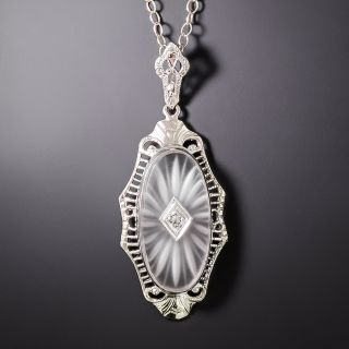 Art Deco Oval Rock Crystal Quartz and Diamond Drop - 3