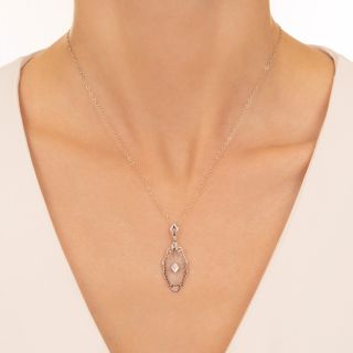 Art Deco Oval Rock Crystal Quartz and Diamond Drop