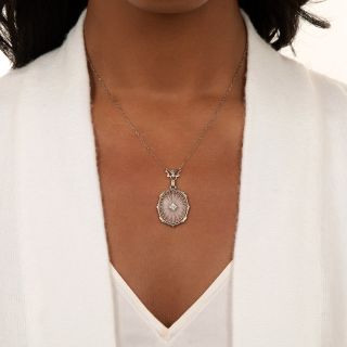 Art Deco Oval Rock Crystal Quartz and Diamond Lavalier