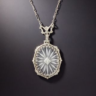Art Deco Oval Rock Crystal Quartz and Diamond Lavalier - 1