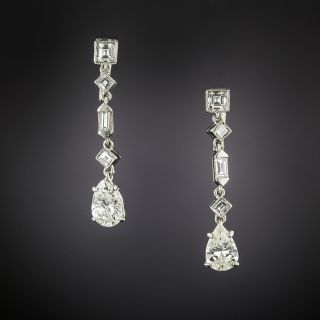 Art Deco Pear-Shaped Diamond Drop Earrings - 2