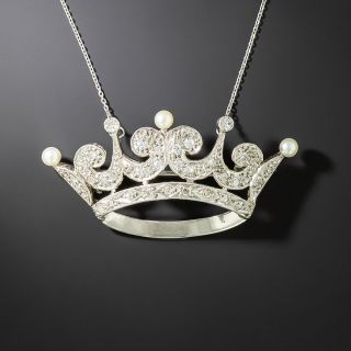Art Deco Pearl and Diamond Crown Pendant/Brooch - 2
