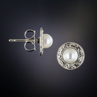 Art Deco Pearl Ear Studs