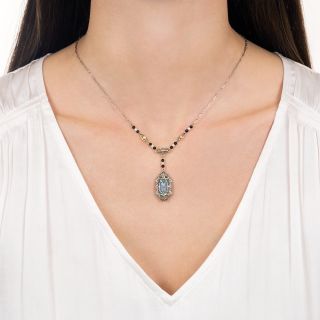 Art Deco Pearl, Onyx and Aquamarine Necklace by H. Kroll