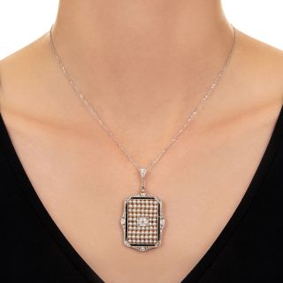 Art Deco Pearl, Onyx and Diamond Pendant