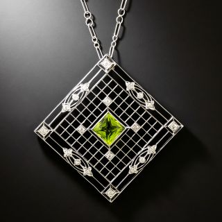 Art Deco Peridot and Diamond Pendant Necklace by Shreve & Co. - 2