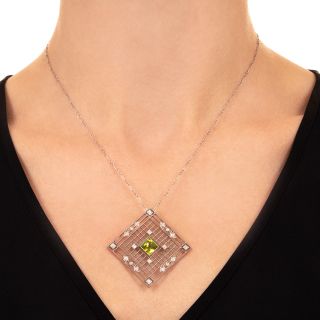 Art Deco Peridot and Diamond Pendant Necklace by Shreve & Co.