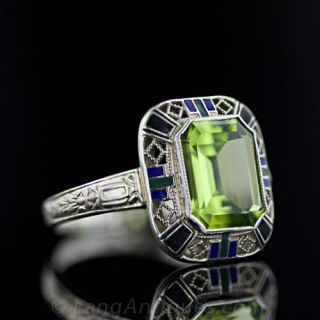 Art Deco Peridot & Enamel Ring