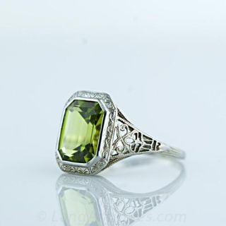 Art Deco Peridot Filigree Ring