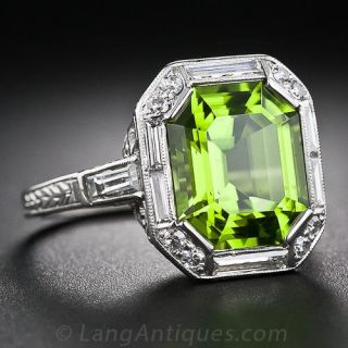 Art Deco Peridot, Platinum and Diamond Ring 