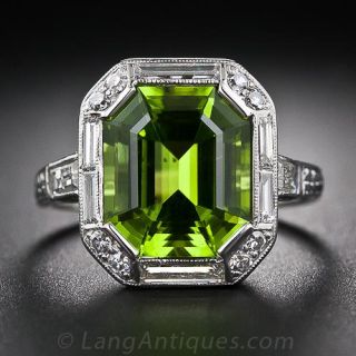 Art Deco Peridot, Platinum and Diamond Ring 