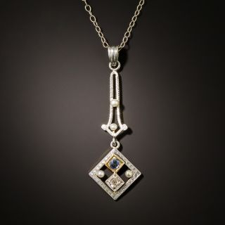 Art Deco Petite Diamond, Sapphire and Pearl Pendant - 3