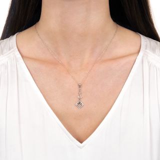 Art Deco Petite Diamond, Sapphire and Pearl Pendant