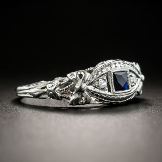 Art Deco Petite Synthetic Sapphire and Diamond Ring